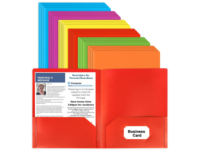 Plastic Folders with Pockets, 24 Color Heavy Duty Two Pocket Folders Business Card Holder, for Office, High School