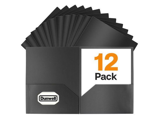 Plastic 2-Pocket Folders, Black, 12 Pack, Heavy-Duty Poly Heavy-Duty Acid-Free Poly, Fits Letter-Size Documents for School, Home & Office, Includes...