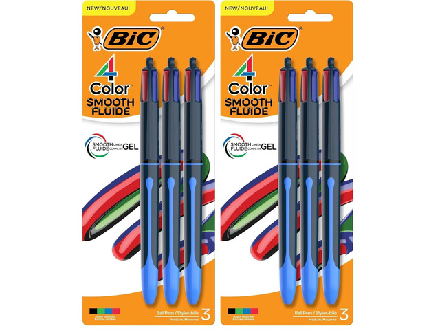 4 Color Smooth Retractable Ballpoint Pen, 1.0 mm Point for Smooth Ink Flow, in Assorted Ink Colors,3 Count (Pack of 2)