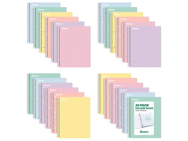 Spiral Notebooks, 24 Pack, 1-Subject, College Ruled Paper, 8' x 10-1/2', 70 Sheets per Notebook, Assorted Pastel Colors Spiral Notebooks for School