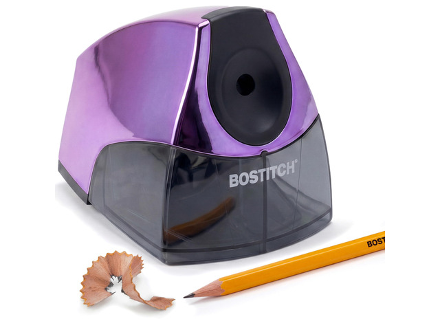 Office Electric Pencil Sharpener for Classroom & Desk Use, Heavy-Duty Stall-Free Motor, High-Capacity Shavings Tray, Metallic Purple