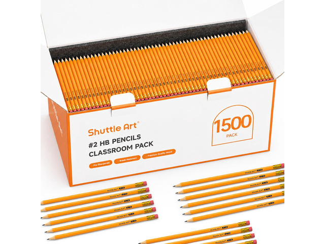 1500 Pack #2 HB Pencils Pre-Sharpened, Bulk Pencils with Erasers