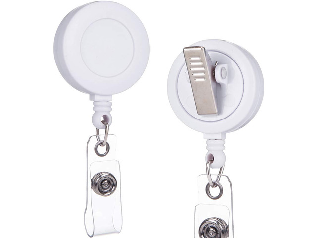 Badge Reel, ID Badge Holder Retractable Clip, White, Bulk 100 Pack with 360° Swivel Alligator Clip, 30-Inch Nylon Cord, Simple, Lightweight, Name...