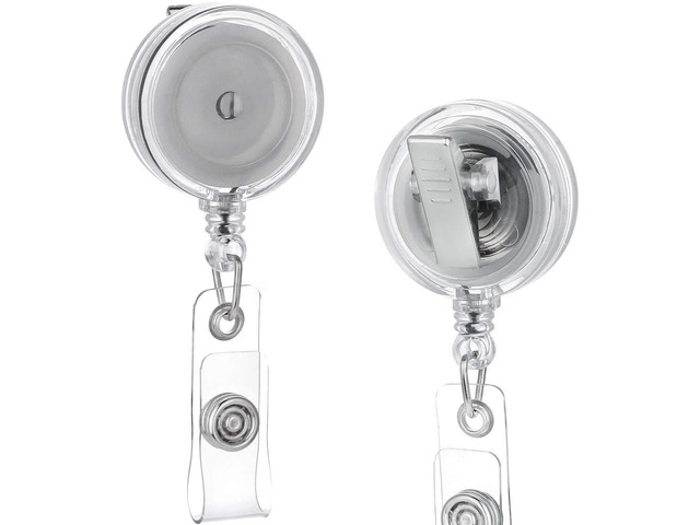 25 Pack - Retractable ID Name Badge Holder Reels with Swivel Alligator Clip (Translucent Clear)