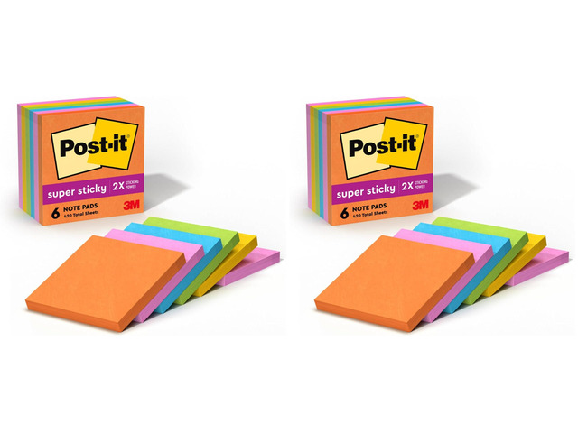 Super Sticky Notes, 3x3 in, 2X The Sticking Power, Energy Boost Collection, Bright Colors (Orange, Pink, Blue, Green),Recyclable (654-6SSAU), 6...