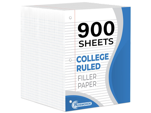 6 Pack Loose Leaf Paper, 900 Sheets, College Ruled Filler Paper Bulk Office Filler Paper, 8' x 10.5', 3 Hole Punched, 150 Sheets/Pack, College...