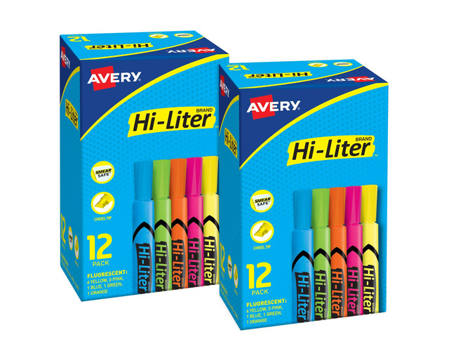 Hi-Liter Desk-Style Highlighters, Chisel Tip, 12 Highlighters, Assorted Colors, 2 Packs (25601)
