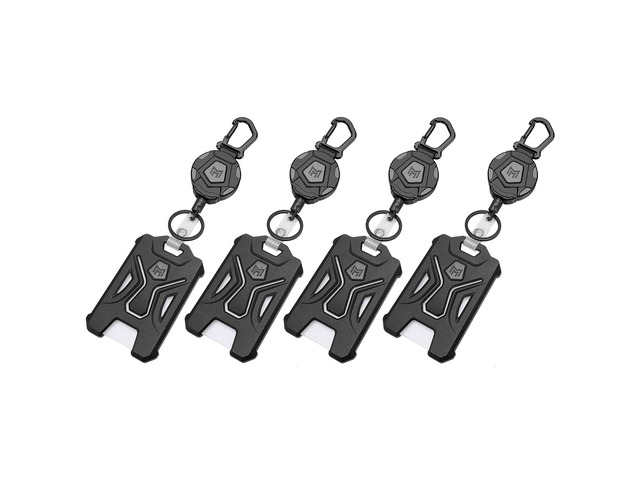 4-Pack Retractable Badge Holder, Heavy Duty Carabiner Keychain, Tactical ID Card Holder with 31.5' Retractable Badge Reel, Black