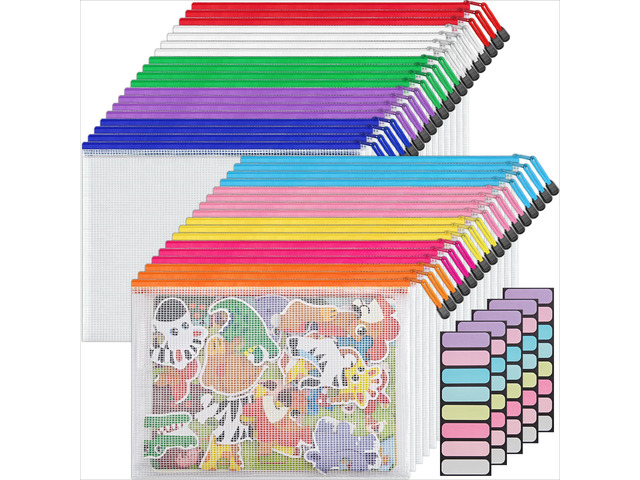 A4 Mesh Zipper Pouch Bags, 36 Pcs Waterproof Zipper Pouch Bags Multi-use Mesh Bags for Board Games & Puzzles, Office School Supplies, Toys,...