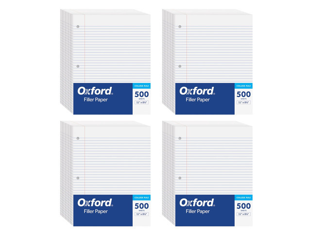 Loose Leaf Paper, 2000 Sheets, College Rule Filler Notebook Paper, 8-1/2' x 11', 3-Hole Punched Fits 3-Ring Binders, 4 packs of 500 (62331)