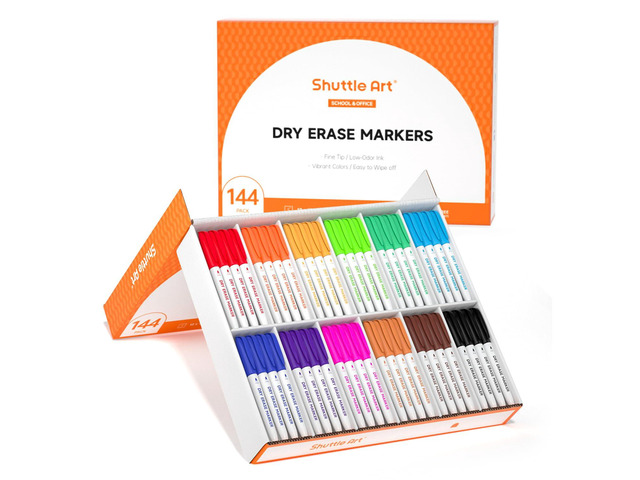 Dry Erase Markers, 12 Colors 144 Bulk Pack Whiteboard Markers, Fine Point Dry Erase Markers Perfect for Writing on Dry Erase Whiteboard Mirror...