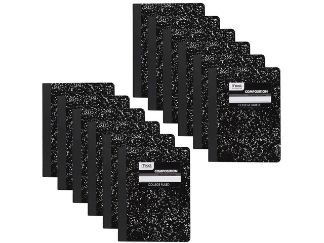 Composition Notebook, 12 Pack, College Ruled Paper, 7-1/2' x 9-3/4', 100 Sheets per Comp Book, Black Marble (72938)