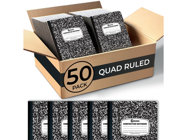 50 Pack Bulk Graph Paper Composition Notebook, 100 Sheets Graph Composition Notebook, 200 Pages, Bulk Graphing Notebook, 4x4 Grid, Quad Ruled...