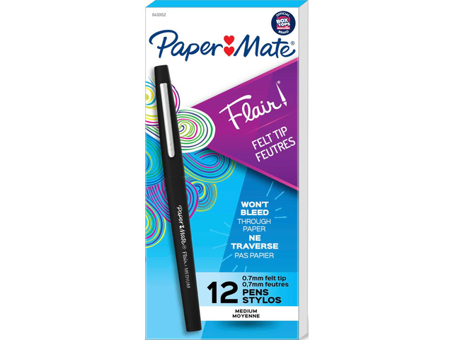Flair Felt Tip Pens, Medium Point (0.7mm), Black, 12 Count - Teacher Supplies, Journaling, Note-Taking, Writing