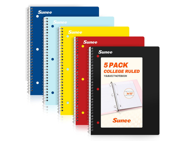 Spiral Notebooks, 1-Subject, 5 Pack, College Ruled Paper, 8' x 10-1/2', 70 Sheets per Notebook, 3-Hole Punched Paper, Spiral Lined Notebooks for...