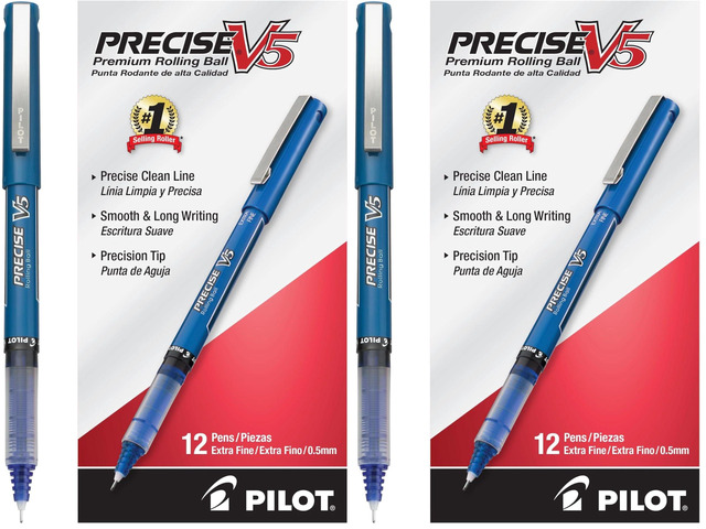 Precise V5 Rollerball Pens,Extra Fine Point 0.5 mm Blue Pens,Blue - Ideal for School,Journaling & Office Writing,(Pack of 24)