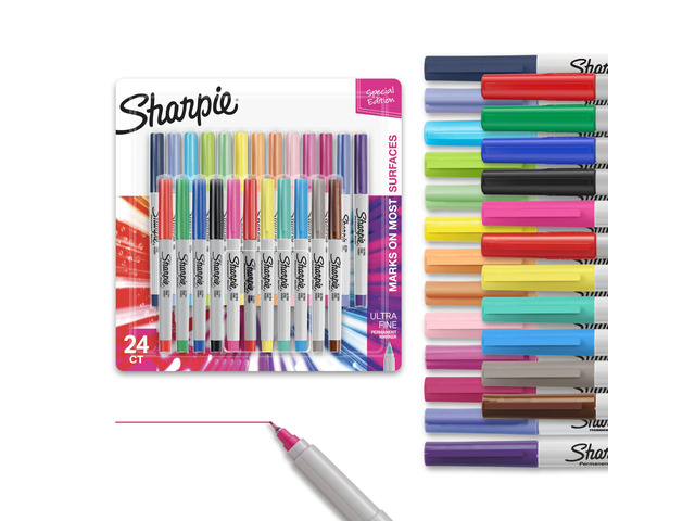 Color Burst Permanent Markers, Ultra-Fine Tip, 24 Count - Writing, Drawing, Arts & Crafts, Teacher Supplies