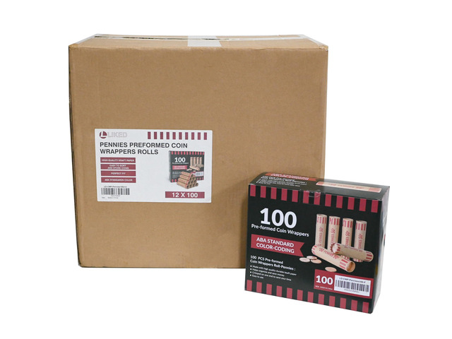 L LIKED 1,200 PCS Pennie Preformed Coin Roll Wrappers-Pennies