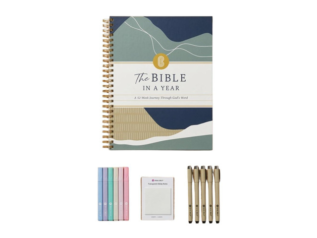 Official in a Year Essentials Bundle Study Guide (Mountains) 365-Day Reading Plan, Study Guide, Highlighters, Pens & Sticky Notes, Bible Study...