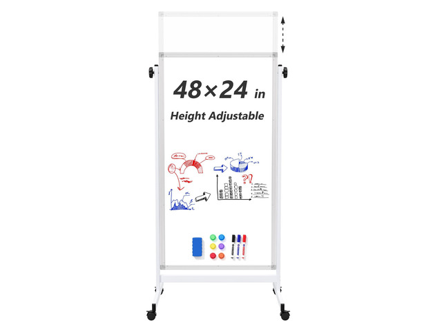 Large Rolling Whiteboard on Wheels, 48' x 24' Height Adjustable Mobile White Board with Stand, 4' x 2' Portable Standing Magnetic Dry Erase Board...
