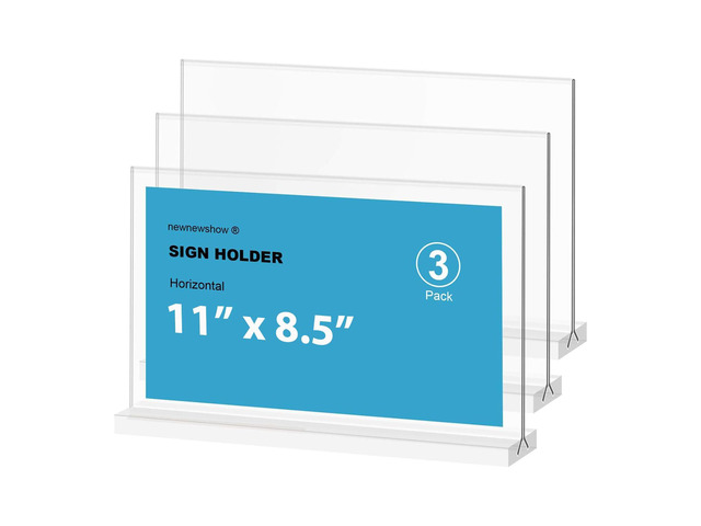 Acrylic Sign Holder 11x8.5 Inch 3 Pack Horizontal T Shape Double-Sided Desktop Display Holder. (Optional 8.5x11 8.5x5.5 5x7 Horizontal and Vertical)