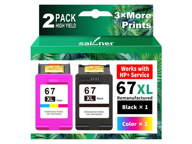 67XL Ink Cartridges Black/Color Combo Pack Replacement for HP Ink 67 HP67XL High Yield 67XL Ink Compatible with HP DeskJet 2755e 2855e 2700 2700e...