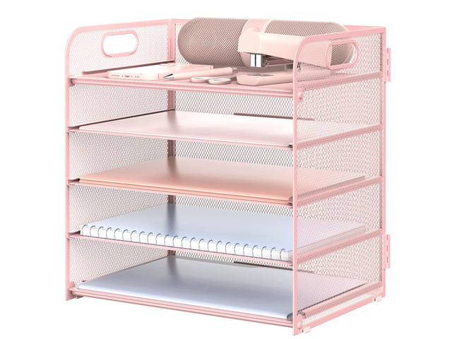 Letter Tray Paper Organizer 5-Tier Desk Organizer File Organizer Paper Holder with Handle, Metal Desktop Document Shelf Tray Office Classroom...