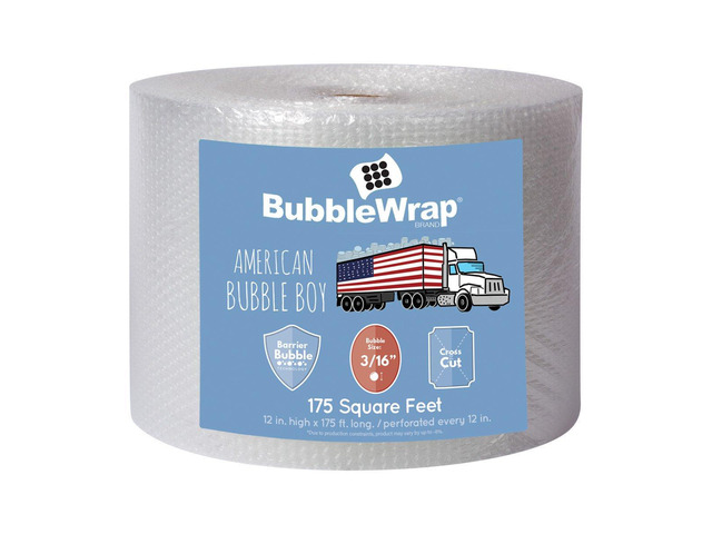 Bubble Wrap Roll 175', small bubble wrap 3/16 cushioning, 175ft perforated Every 12' Made in the USA by for packing, moving, wrapping of glassware,...