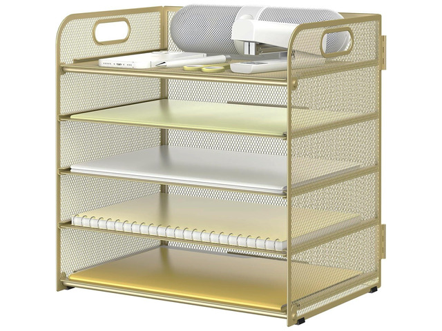 Letter Tray Paper Organizer 5-Tier Desk Organizer File Organizer Paper Holder with Handle, Metal Desktop Document Shelf Tray Office Classroom...