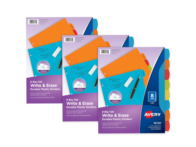 Write & Erase Plastic Dividers, 8-Tab, Multicolor, 3 Sets For Organizing Files at Home, Work and School, Big Tab 1.5x More Writing Space, Reusable...