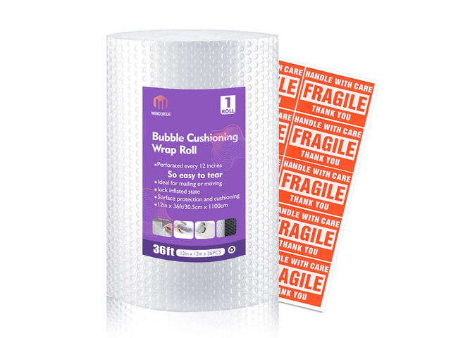 1 Roll 12' X 36' Perforated Nylon Bubble Packing Wrap for Moving Boxes Shipping Cushioning Supplies Heavy Duty Fully-inflated Bubbles for Boxes,...