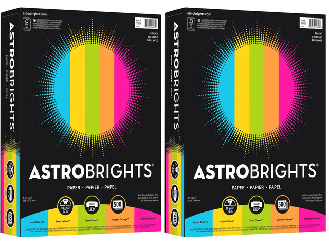 Astrobrights Bright Color Paper, Letter Size Paper, 24 lb, Assorted Colors, 500 Sheets (Pack of 2)