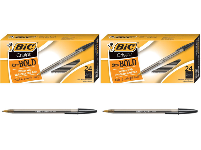 Cristal Xtra Bold Ballpoint Pens,Bold Point (1.6mm) For Vivid And Dramatic Lines,Black Ink,Perfect Ink Pens,24 Count (Pack of 2)