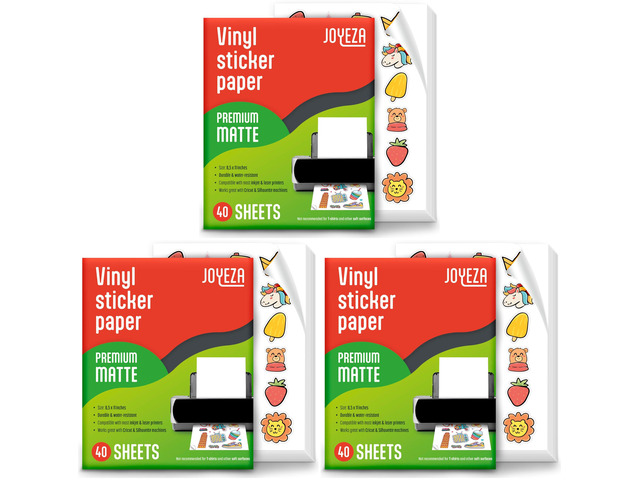 Premium Printable Vinyl Sticker Paper for Inkjet Printer - 40 Sheets Matte White Waterproof, Dries Quickly Vivid Colors, Holds Ink Well- Tear...
