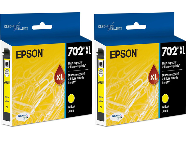 T702 DURABrite Ultra -Ink High Capacity Yellow -Cartridge (T702XL420) for Select Workforce Pro Printers (Pack of 2)