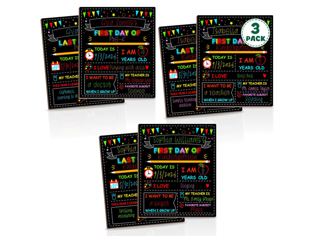 3PCS 1st Day of School Sign Board, Back to School Chalkboard for Kids 10 × 12 Inches Back to School Chalkboard, Double-Sided First Day & Last Day...
