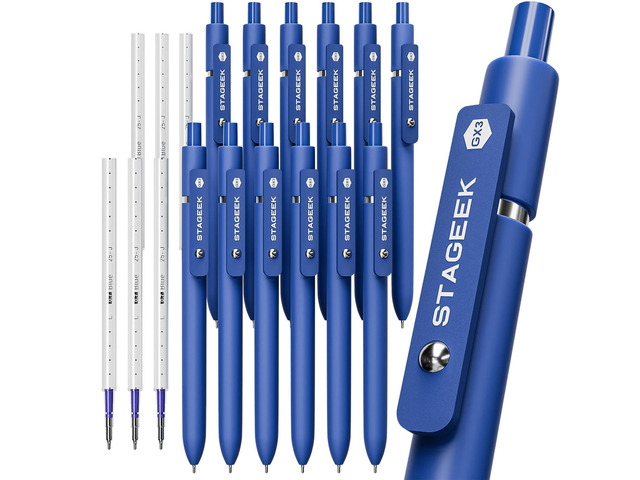 12 Pcs GX3 Blue Gel Pens, Quick Dry Smooth Writing, with 3 Refills Blue Ink Pens, 0.7mm Fine Point, Retractable, Office, School Supplies,...