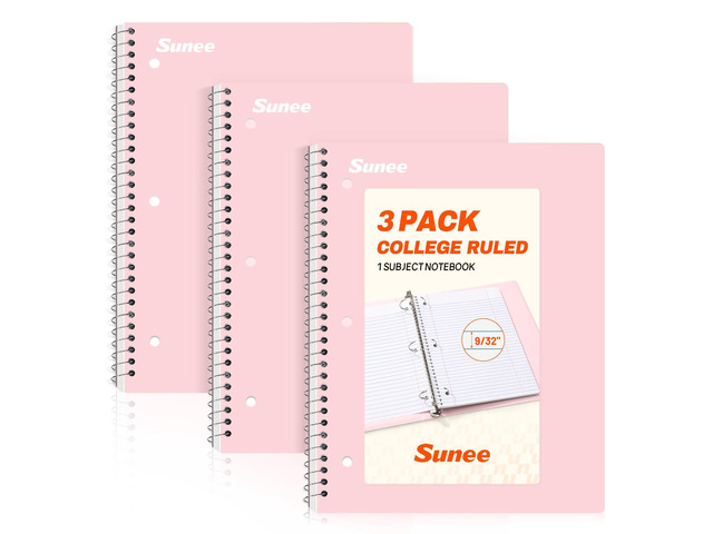 Spiral Notebooks, 3 Pack, 1-Subject, College Ruled Paper, 8' x 10-1/2', 70 Sheets per Notebook, Pink