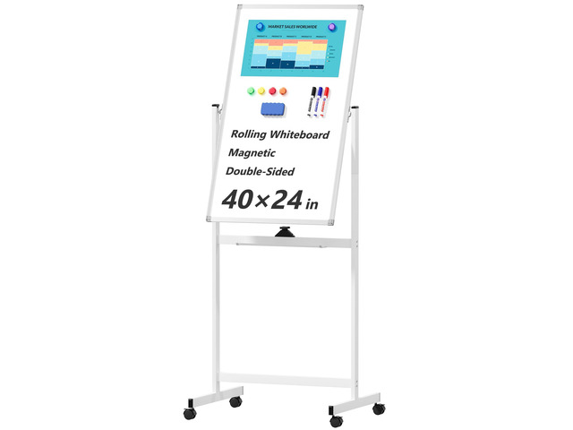 Large Rolling Whiteboard on Wheels, 40' x 24' Double-Sided Mobile White Board with Stand, Portable Standing Magnetic Dry Erase Board Easel for Home...