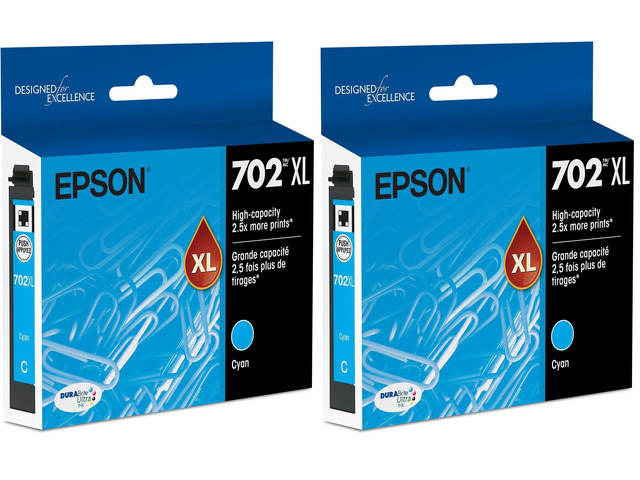 T702 DURABrite Ultra -Ink High Capacity Cyan -Cartridge (T702XL220-S) for Select Workforce Pro Printers (Pack of 2)