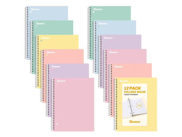 Spiral Notebooks, 12 Pack, 1-Subject, College Ruled Paper, 8' x 10-1/2', 70 Sheets per Notebook, Assorted Pastel Colors Spiral Notebooks for School