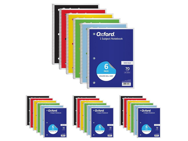 Spiral Notebooks,1 Subject,Wide Ruled Notebooks for School,8 x 10.5 Inches,70 Sheets,Assorted Colors,Back to School Supplies (65010),6 Count (Pack...