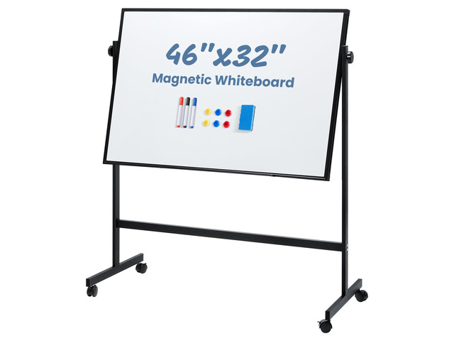 Rolling Whiteboard Double Sided 46 x 32 Inches, Magnetic White Board Dry Erase on Wheels, Dry Erase Board with Stand for School, Office and Home,...