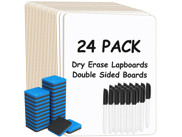 Double Sided Dry Erase Board, 9'' x 12'' Small White Board, 24 Pack Reusable Double Sided Surface, Easy to Write and Erase, Portable Small Learning...