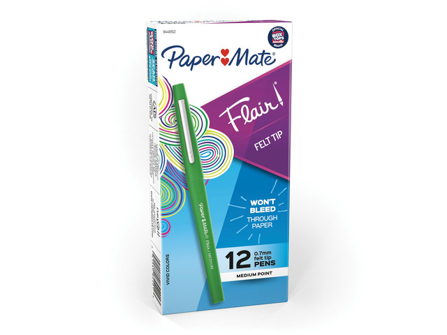 Flair Felt Tip Pens, Medium Point (0.7mm), Green Ink, 12 Count - Writing, Journaling, Desk Supplies