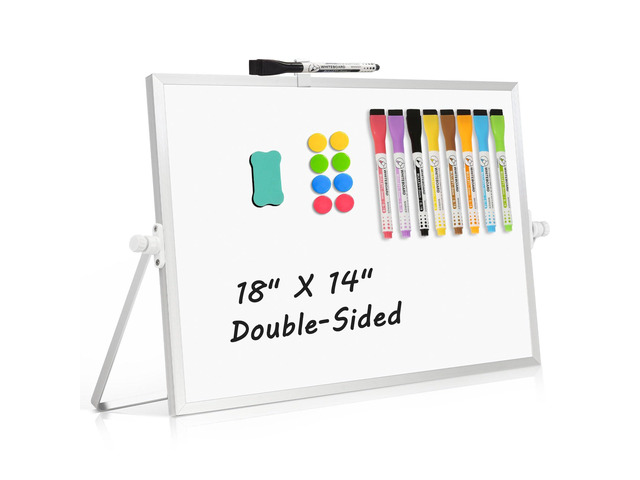 Double-Sided Magnetic White Board with Stand, 18' x 14' Dry Erase Board with Stand, Desktop Whiteboard Easel, Portable Small White board dry erase...