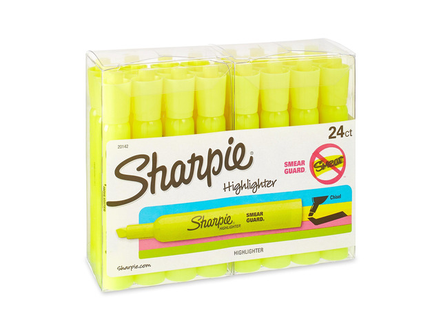 Tank Style Highlighters, Chisel Tip, Fluorescent Yellow, 24 Count