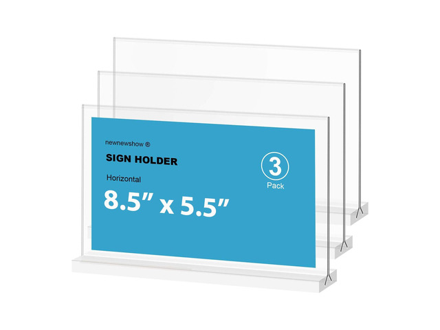 Acrylic Sign Holder 8.5x5.5 Inch 3 Pack Horizontal T Shape Double-Sided Desktop Display Holder. (Optional 8.5x11 8.5x5.5 5x7 Horizontal and Vertical)