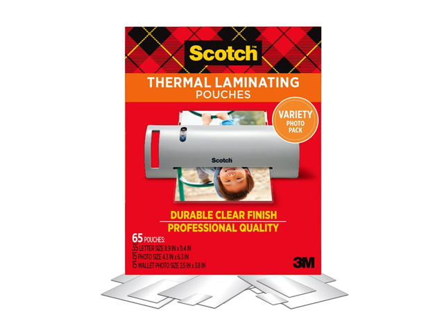 Thermal Pouches, Variety Pack, Letter Size, 4 in x 6 in Size, and Wallet Size Pouches