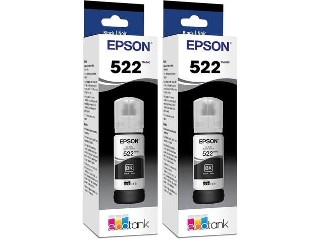 522 EcoTank Black Ink, Ultra-High Capacity Bottle (T522120-S), Compatible with EcoTank 2720, 2800, 2803, 2840, 4700, 4800, 4810 (Pack of 2)